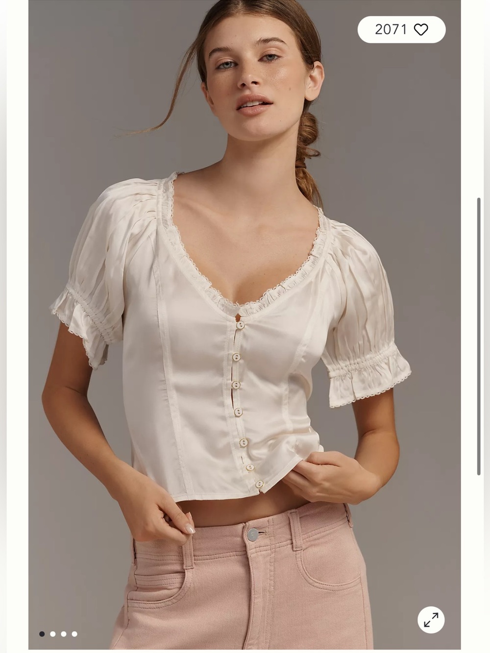 NWT By Anthropology Puff-Sleeve Ruffle Buttondown Top